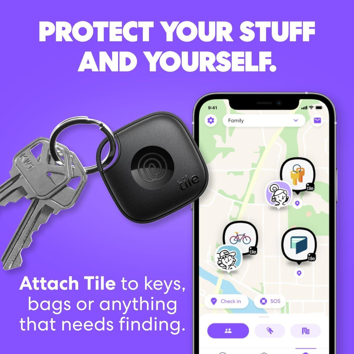imageTile by Life360 Mate Bluetooth Tracker Keys Finder and Item Locator for Keys Bags and More Phone Finder Both iOS and Android Compatible 1Pack BlackMulti