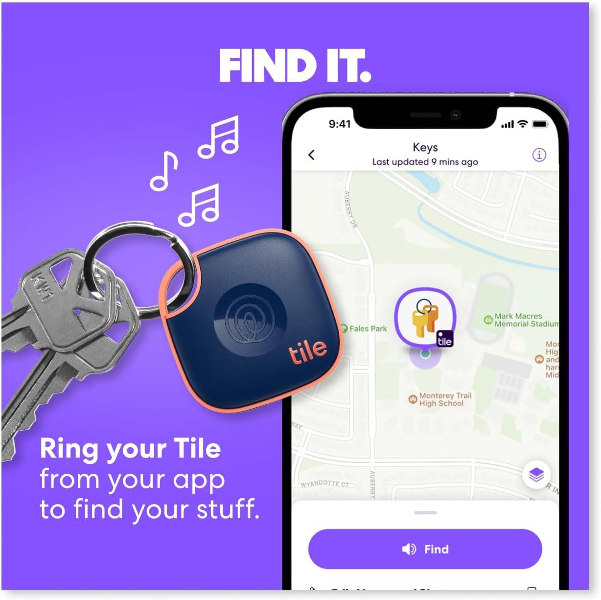 imageTile by Life360 Mate Bluetooth Tracker Keys Finder and Item Locator for Keys Bags and More Phone Finder Both iOS and Android Compatible 1Pack BlackMulti