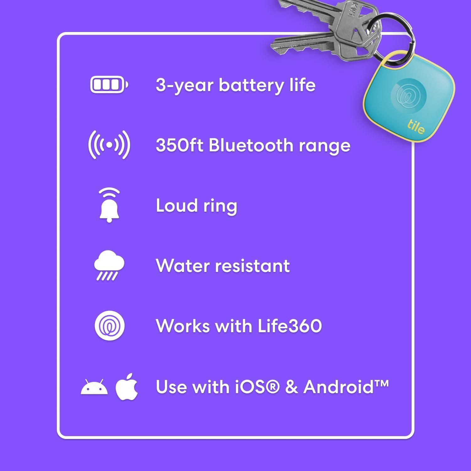 imageTile by Life360 Mate Bluetooth Tracker Keys Finder and Item Locator for Keys Bags and More Phone Finder Both iOS and Android Compatible 1Pack BlackMulti